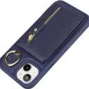Detachable Magnetic Case for iPhone 14 Plus, 2-in-1 System with Zipper Card Wallet & Built-in Phone Grip - Magsafe Compatible PU Leather Cover - Blue