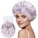 ZIMASILK 100% Mulberry Silk Bonnet for Sleeping Women Long Hair Double Layer Silk Hair Wrap with Tie Band Stay On Head (1Pc, Purple)