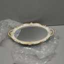 Schonee Oval Vintage Decorative Mirror Tray, Jewelry Cosmetics Makeup Dresser Storage Organizer Tray, Serving Tray (9.8x 14.6) White