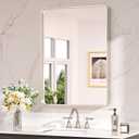 Keonjinn Brushed Nickel Mirror 24 x 32 Inch Silver Bathroom Mirror for Over Sink, Rounded Rectangle Farmhouse Vanity Mirror, HD Tempered Glass Wall Mirror, Aluminum Alloy Frame (Horizontal/Vertical) (32"L x 24"W)