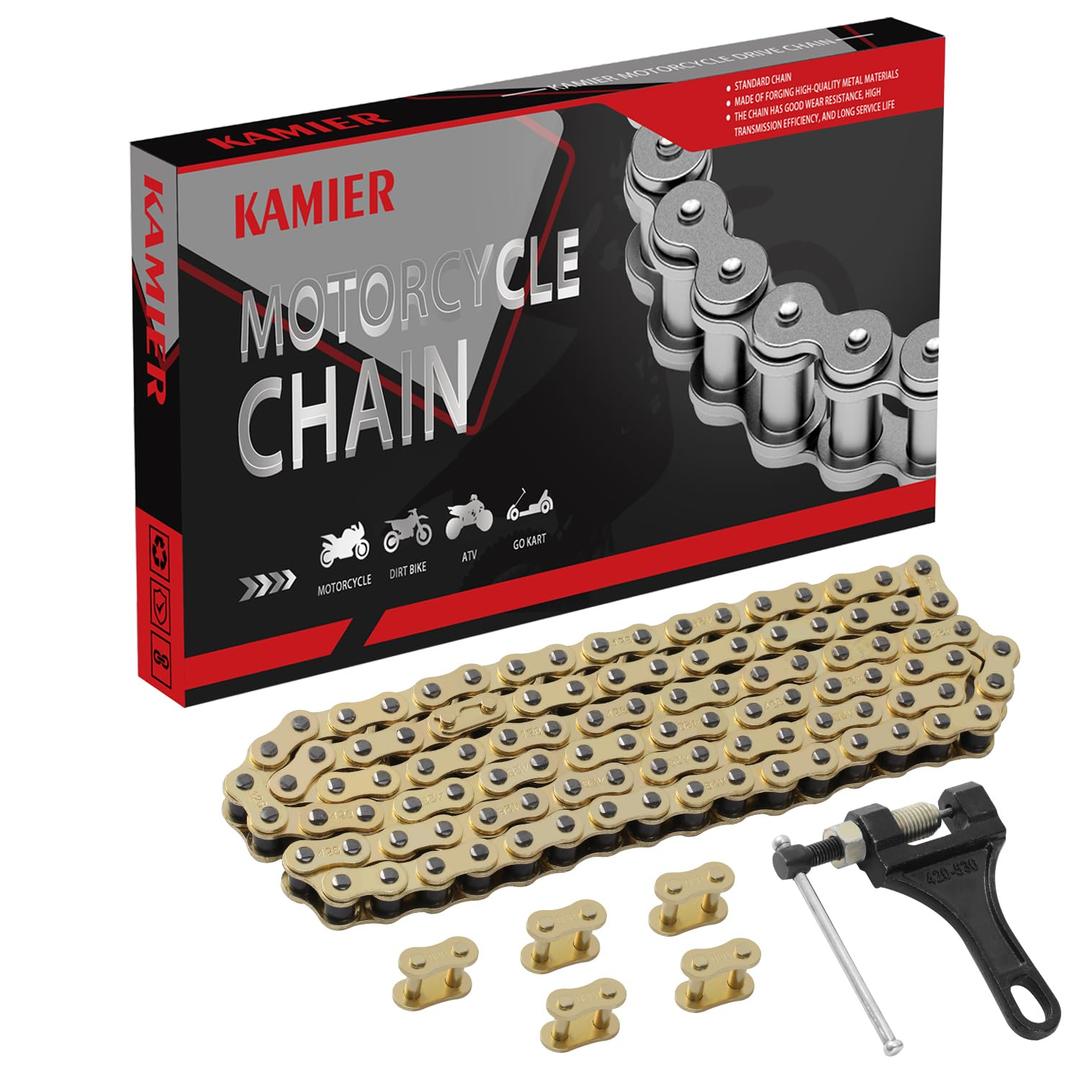 KAMIER 428 Drive Chain 102 Links Gold with Chain Breaker for 50cc 70cc 90cc 110cc 125cc CT90 CT110 TaoTao Coolster Vitacci Apollo Trailmaster Pit Dirt Bike 4 Wheeler ATV Quad Go Kart Heavy Duty Parts