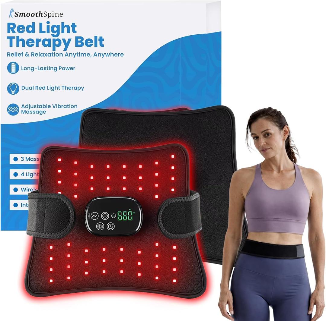 SmoothSpine Red Light Belt with Heat & Vibration Wearable Red Light & Infrared Light Waist Belt Wrap, Cordless Back & Waist Comfort Device for Relaxation, Daily Use & Home Wellness
