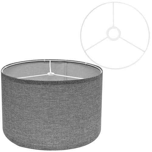 Drum Lamp Shades for Table Lamps 12" Top x 12" Bottom x 8" High Linen Lampshade Gray Lamp Shade with E27 to E26/E14 Adapters for Floor Lamps Bedside Lamps Pendant Lights, Gray, Assembly Required