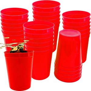 30 Pack Stadium Cups, 12 oz Plastic Tumblers, Reusable Party Cups, Red