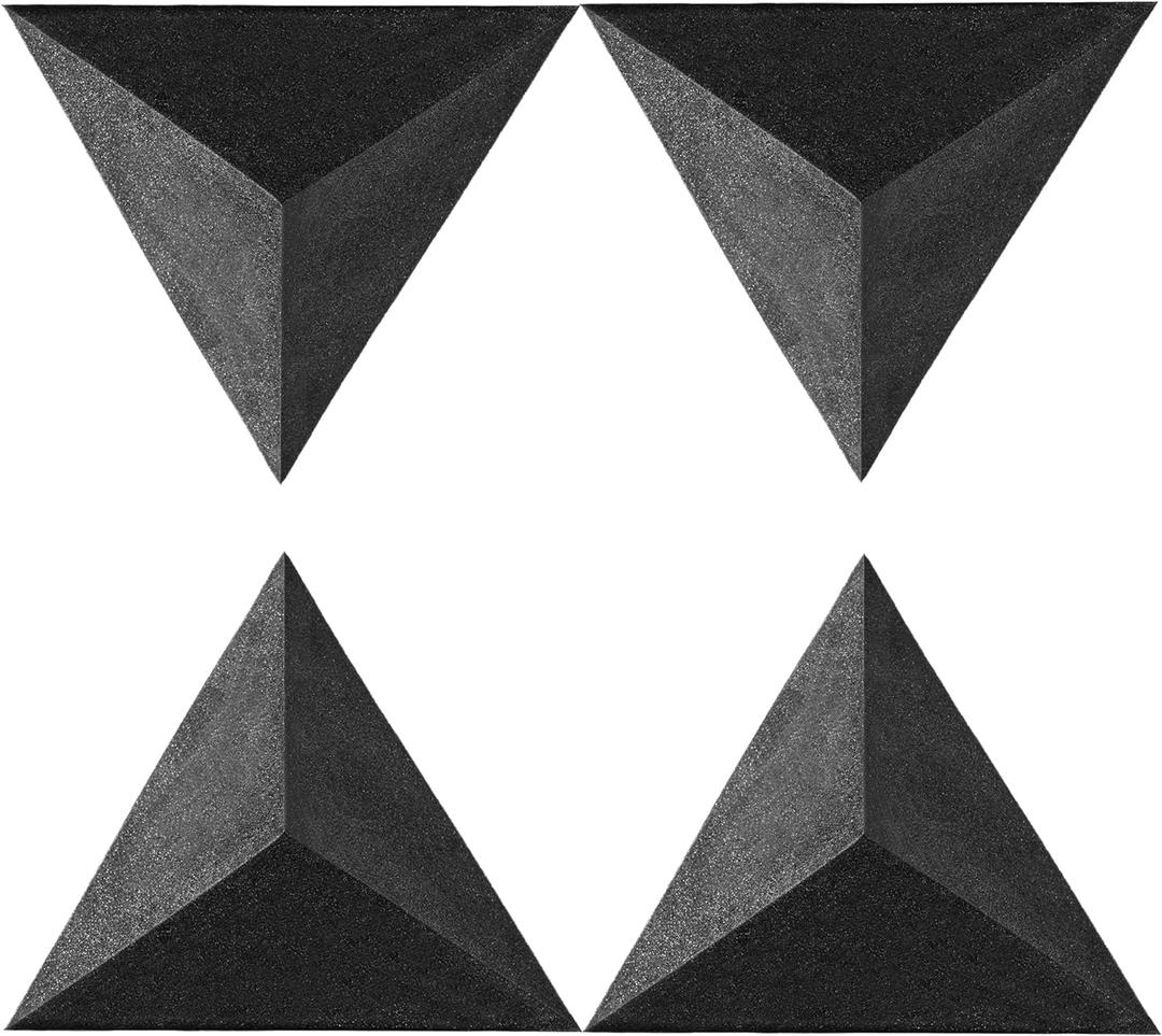 4 Pack Bass Traps for Ceiling Corner 16.5" Triangle 12" Depth Triangular Pyramid Acoustic Foam Bass Trap Sound Proofing for Home Studio Booth Low to High Frequency Sound Absorption Foam