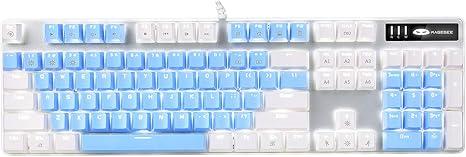 MageGee Mechanical Gaming Keyboard, New Upgraded Blue Switch 104 Keys White Backlit Keyboards, USB Wired Mechanical Computer Keyboard for Laptop, Desktop, PC Gamers(White & Blue)