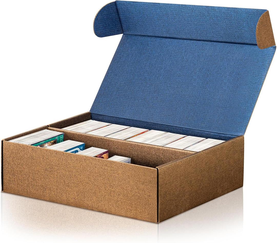 Trading Card Storage Box, 2-Pack 2400 Count Bulk Sports Card Storage Boxes, 5-Layer Corrugated Cardboard Storage Box, Reversible Blue Gold Card Organizer for TCG Mtg Cards