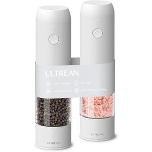 Ultrean Electric Pepper Grinder, Rechargeable Salt and Pepper Grinder with 6 Adjustable Coarseness, LED Light, Automatic Grinder for Kitchen, Valentines Day Gifts for Him Her Mom Dad, White