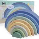 Asweets Wooden Stackable Rainbow Toy, 8 PCS Wooden Building Blocks Set for 1 2 3 Baby, Kids and Toddlers, Montessori Rainbow Nesting Puzzle, Best for 18M+, Cognitive Development (Blue)