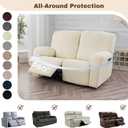 Gennia Recliner Loveseat Cover 4 Pieces, Waterproof Stretch Recliner Sofa Covers 2 Seater with Pockets Reclining Couch Slipcover Furniture Protector for Kis, Pets (Beige)