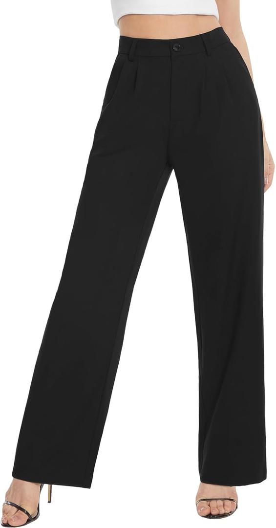 Tapata Women Wide Leg Pants High Waisted Dress Trousers Casual Elastic Pockets Business Work Slacks (14, Black)