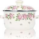 Retro Flower Enamel Stockpot with Lid,Stockpots for Cooking (Rose pink -3QT)