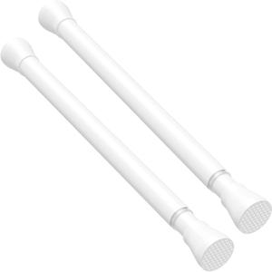 AIZESI 2PCS Small Tension Curtain Rod 16-26 Inch Adjustable White Curtain Rods No Drilling 7/8" Diameter Short Spring Loaded Curtain Rods for Window, Kitchen, Closet, Cupboard, Bookshelf