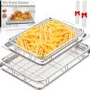 Air Fryer Basket, 2 Set Air Fryer Pans and Tray for Oven with 60 PCS Parchment Papers, DEGOVIN Non-stick Stainless Steel Oven Air Fryer Basket and Tray-18.8" x 12.8"Extra Large &15.7" x 11.6"Large