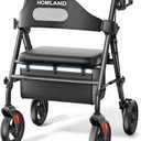 HOMLAND Foldable Rollator Walkers with Seat for Seniors, 8'' Big Wheels, 350 lb. Weight Capacity, Adjustable Handles and Seat Height, Lightweight Rolling Walker, Black