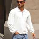 Yousify Men's Long Sleeve Polo Shirts Quarter Zip Casual Lightweight Cotton Pullover Top (X-Large, White)