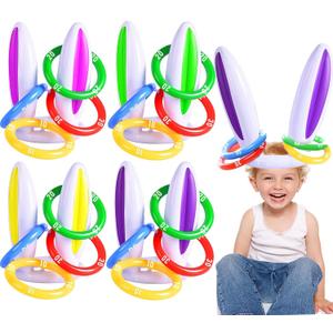 [16 Score Rings ] 4 Pack Easter Inflatable Bunny Rabbit Ears Ring Toss Game Easter Basket Essential for Kids Party Games Inflatable Gifts for Indoor Outdoor Toys Party Supplies Family Game