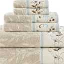 Madison Park Serene 100% Cotton Bath Towel Set Luxurious Floral Decorative Towels for Bathroom Embroidered Cotton Jacquard Design Soft Highly Absorbent for Shower 600 GSM, Multi-Sizes, Blue 6 Piece (Cream, Blue)