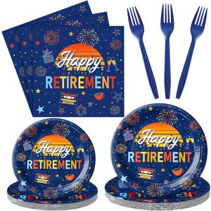 Zhehao 96 Pcs Retro Hawaiian Retirement Party Decorations Retirement Party Plates Napkins Tableware Set Luau Retired Supplies Summer Beach Theme Retired Parties Decoration for 24 Guests(Retro Blue)