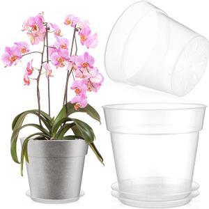Baderke 3 Pack Clear Nursery Pot Plastic Nursery Pot Large Plant with Drainage Holes for Root Health Indoor Outdoor (9.25 Inches)
