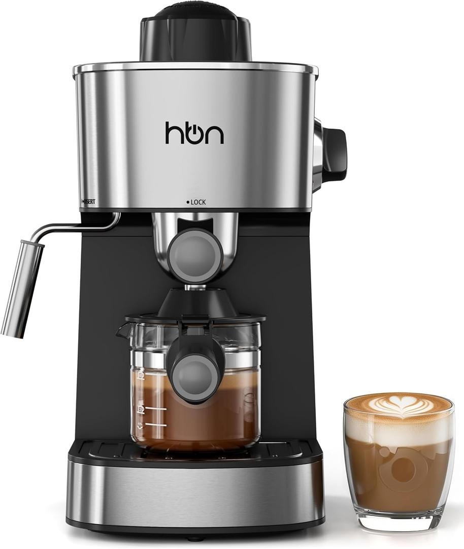 HBN Espresso Machine, 3.5Bar Cappuccino & Latte Maker, 2-4 Cup Stainless Steel Coffee Machine with Milk Frother, 800W Espresso Machine Maker with Steamer, Compact Coffee Maker for Home and Office