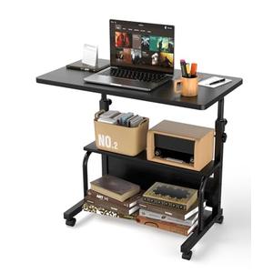 QZMDSM Portable Rolling Desk on Wheels Adjustable Height Desks for Small Spaces, 32" Computer Desk with Storage Shelves for Home Office Black : Home & Kitchen