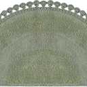 Half Circle Reversible Crochet Bathmat 22"X42" Olive Green 100% Cotton Scalloped Bath Mat, Anti?Skid, Soft & Absorbent Bathroom Rug for Shower, Tub & Entryway