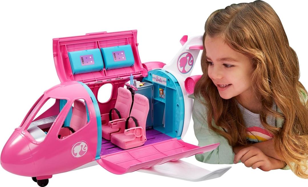 Barbie Dreamplane Transforming Playset with Reclining Seats and Working Overhead Compartments, Plus 15+ Pieces Including a Puppy and a Snack Cart, for Kids 3 Years Old and Up
