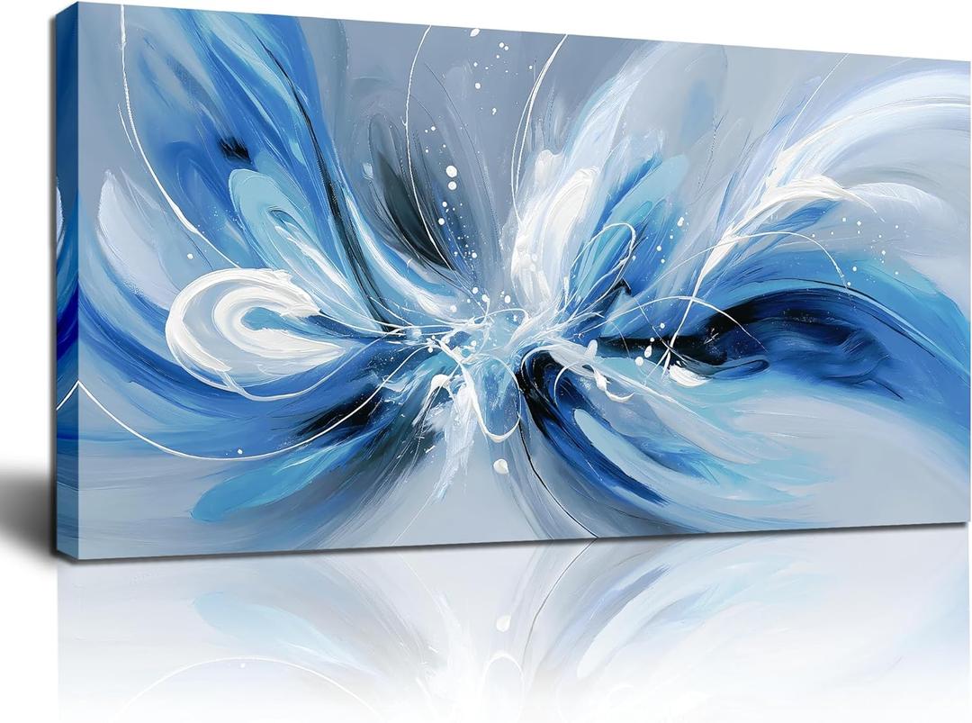 Blue White and Gray Abstract Canvas Wall Art for Living Room Framed Large Print Picture Painting Wall Decor for Bedroom Office Modern Home Abstract Wall Decorations Artwork Size 20x40 Ready to Hang