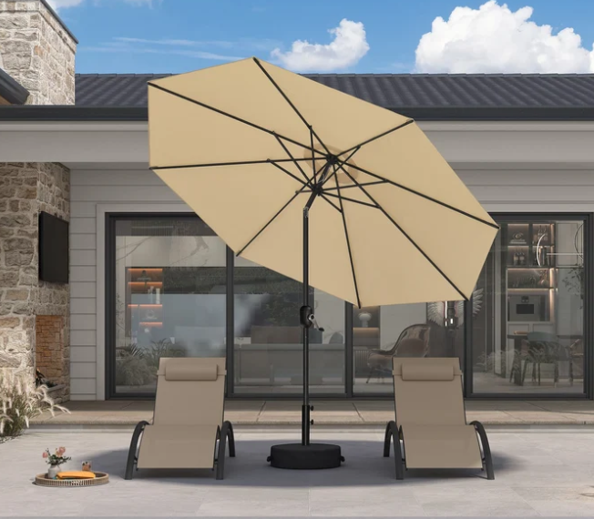 PURPLE LEAF Black Frame Outdoor Market Umbrellas Yard Tilting Patio Table Umbrella with Base
141x13.5x13.5cm