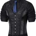 Men Dress Waistcoat Vintage Corset Vest Lace Up Boned Black Formal Tops Wedding Stage (Black, XXL)