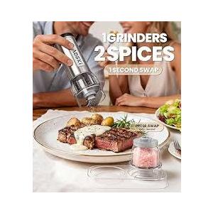 Electric Salt and Pepper Grinder Set: Automatic Battery Stainless Steel Pepper Mill Shakers with LED lights, Rechargeable Salt Grinder With 6 Adjustable Coarseness For House Warming Kitchen Cooking