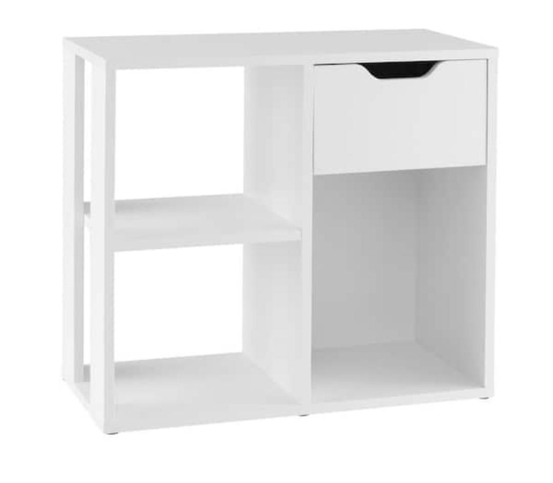 21 in. Tall White Engineered Wood 3-Shelf Bookcase with Pull-Out Drawer