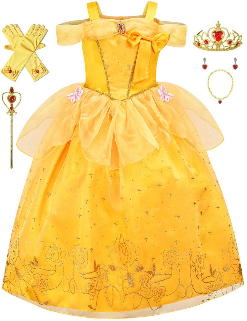 Avady Princess Dresses for Girls Princess Costume Kids Off Shoulder Halloween Birthday Party Dress Up Clothes
