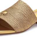 Women's Block Kitten Heels Slide Mule Sandals Square Open Toe Shoes (7, Gold)