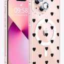 for iPhone 13 Case Compatible with MagSafe, [Diamond Bling Camera Lens Protector], Crystal Clear Aesthetic Pattern Wireless Magnetic Protective Phone Cover for Women Girls - Polka Hearts