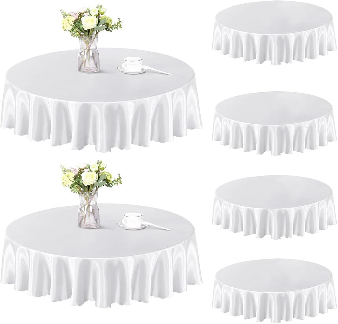 Homiest 6 Pack 60 Inch / 5ft Round Tablecloth Satin Table Cover, White Table Cloth Overlay for Wedding Reception Graduation Banquet