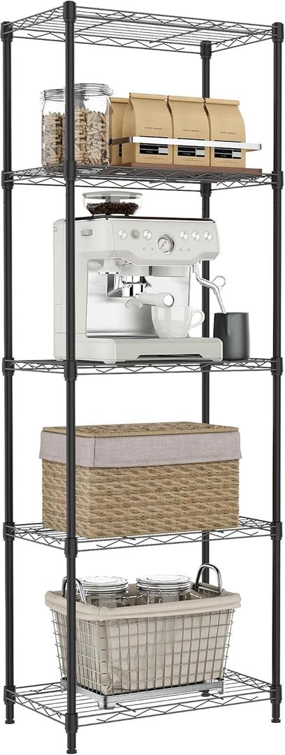 IZEUK 5 Tier Metal Wire Shelf Unit, Black Storage Rack Organizer for Kitchen, Bedroom, Living Room or Laundry Room, 17.7" W x 11.8" D x 55.0" H