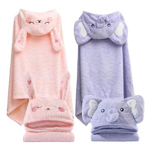 FOINEMYED 2 Pack Hooded Towels for Toddlers - Thick 55" x 27.5" Baby Bath Towel Set for Girls and Boys - Super Absorbent, Age 1-5, Elephant & Rabbit