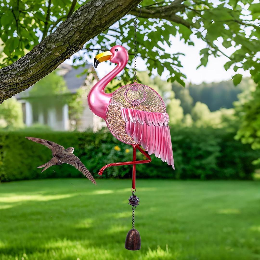 Yinns Bird Feeders - Squirrel Proof Wild Bird Feeder for Outside, Flamingos Shaped Birdfeeders, Metal Hanging Bird Feeder for Garden Patio Yard Decor (Pink)