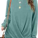 Jescakoo Tunic Tops For Leggings For Women Twist Front Long Sleeve Crew Neck Shirts (XXL)