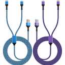 Multi Charging Cable 2-in-1, 4FT Long Multiple Charger Cord USB to Lightning & Type C Port Apple and Android Braided Charging Wire for iPhone 17 16 15 Pro Max 14 13 12 8Plus, iPad Air/mini, Galaxy (Blue, Purple)