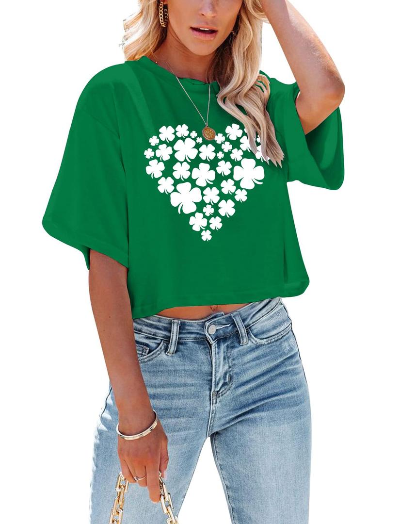St Patricks Day Shirt Women Luck Shamrock Shirts Cute Saint Patricks Day Crop Top Irish Raglan Shirt (Green, M)