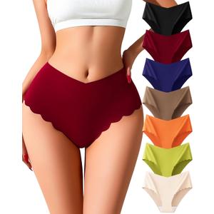Seamless Underwear for Women High Waisted No Show Panties Ladies Sexy High Cut Cheeky Bikini Tagless Stretch V-Waist (Multicolored-7pack-a)