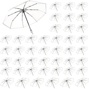Clear Umbrellas Set of 30, 42 Inch Foldable Lightweight Transparent Umbrella Automatic Open Close Transparent Travel Umbrella for Women and Men for Rain Outdoor Wedding