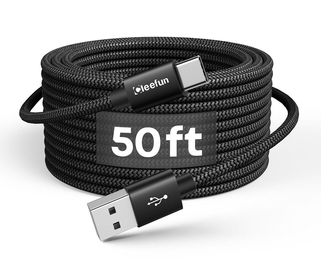 CLEEFUN Extra Long USB-C Charging Cable 50ft, USB to USBC - 50 Foot Type C Power Cord (Only Charge) for iPhone 16 15 Series, Samsung Galaxy Series and Other USB-C Devices - Nylon Braided