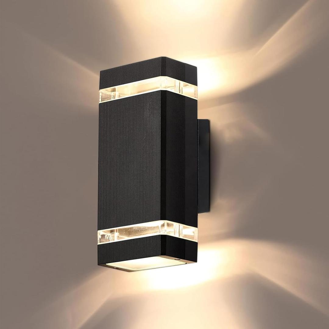 Outdoor Wall Sconce Light Fixture, Aluminium Up and Down with GU10 Lamp Holder, Waterproof Outside Lights for Garage, Porch, Patio,Doorway with ETL Certificate, Black (NO MOTION SENSOR (SQUARE ))