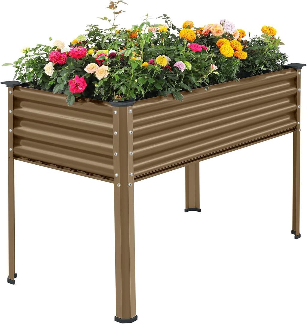 Land Guard Galvanized Oval Large Metal Raised Garden Bed with Legs for Vegetables (Beige) (482432in)