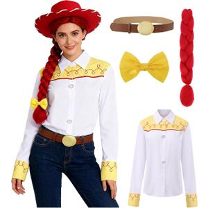 xianhsuxo 4PC Women's Adult Girls Cowgirl Costume Shirt Hair Bowtie Set Cosplay Outfit Cosplay (S)