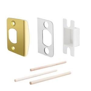 MOSECYOU Standard Strike Plates with Repair Kits, Door Latch Restorer Striker with Sub-Plates and Wood Dowels, Fix Aged Strike Opening (Gold, 1 Pack)